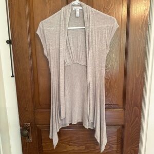 Ambiance Apparel Neutral Taupe Open Front Draped Cardigan